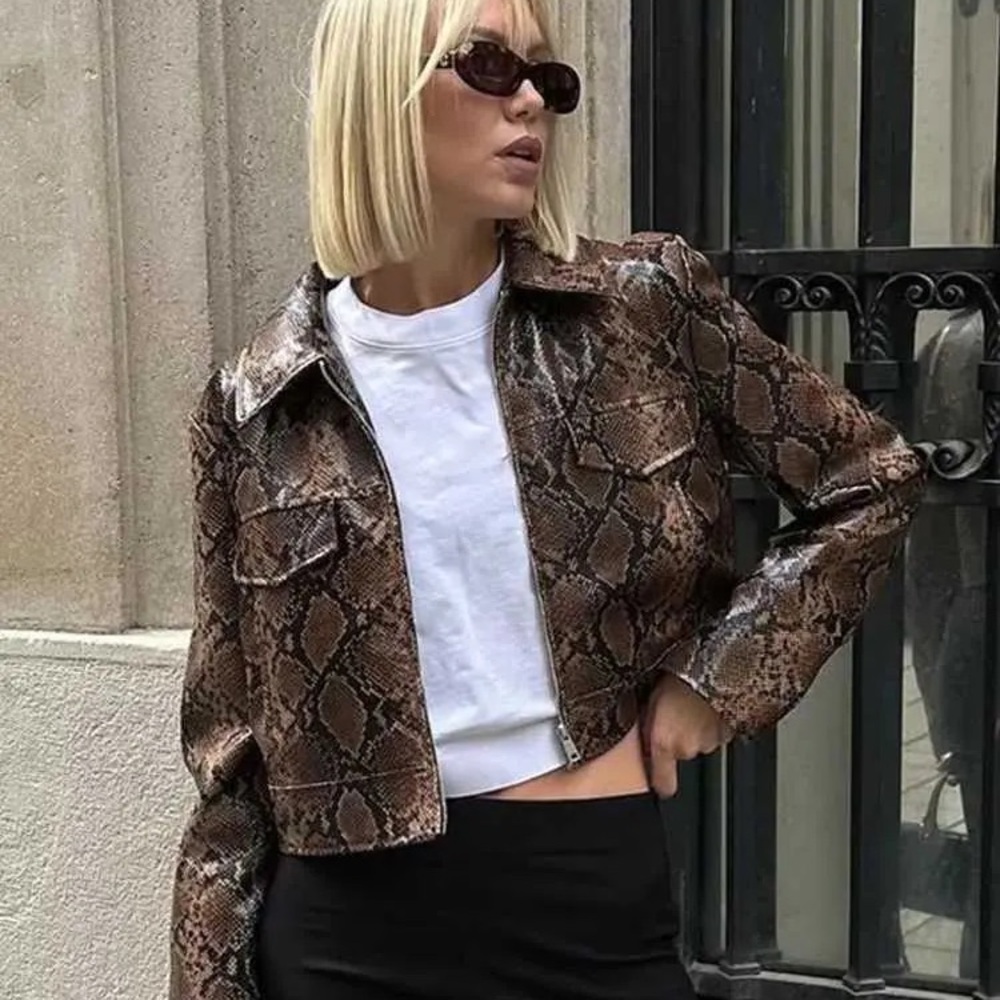 NWT Zara Faux Leather Snakeskin Print Jacket